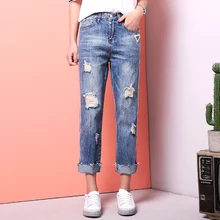 CTRLCITY/Новое поступление, женские повседневные джинсы с высокой талией и карманами на пуговицах, рваные джинсы на молнии, хлопковый свободный джинсовый с дырками