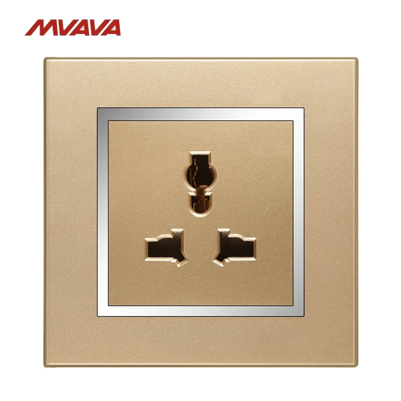 

MVAVA 10A Multifunction Outlet Wall Power Universal 3 PIN Socket Plug Decorative Receptacle Luxury PC Chromed Gold Free Shipping