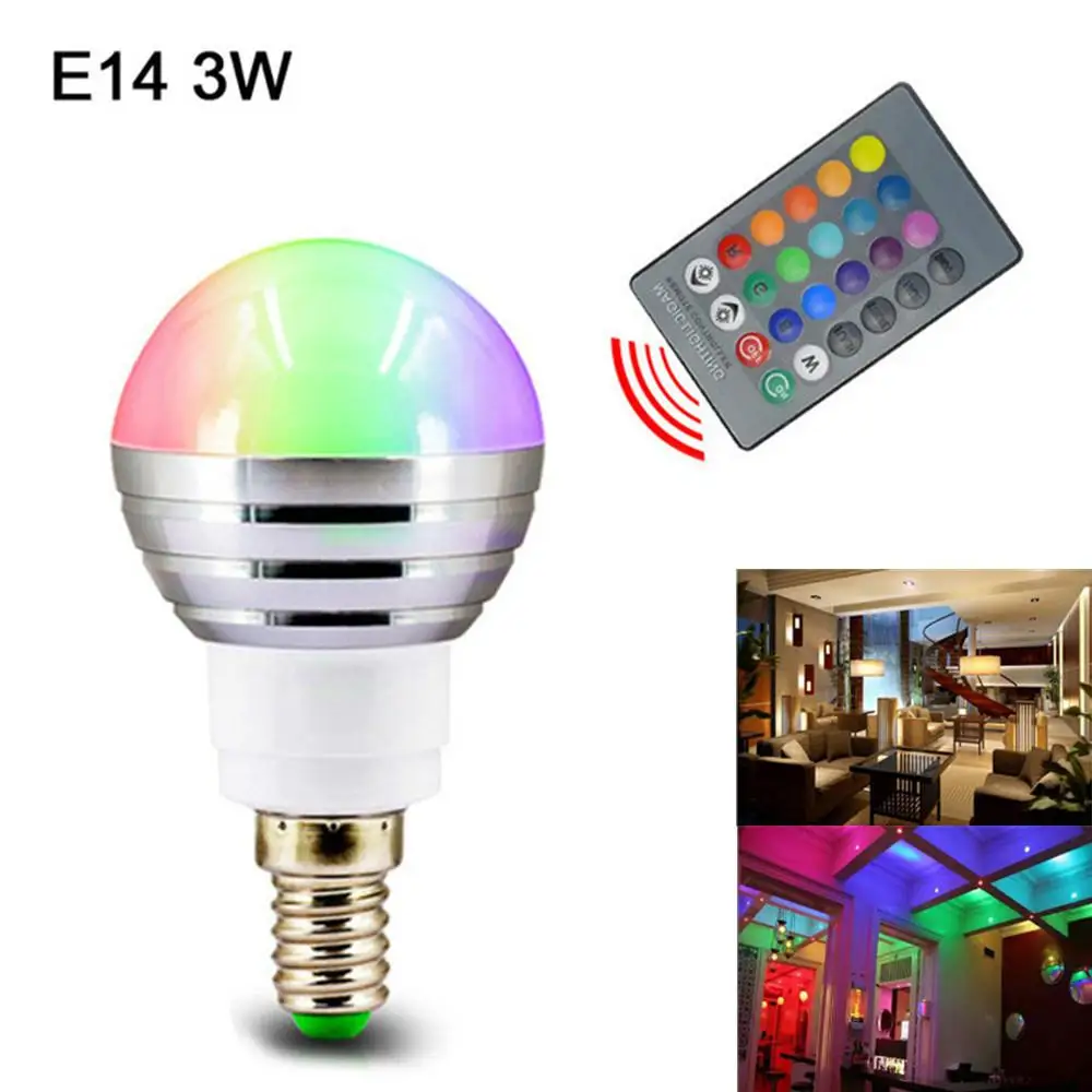 E14 Светодиодная лампа 3 Вт RGB 16 цветов волшебная 85-265 в сменная прожектор с