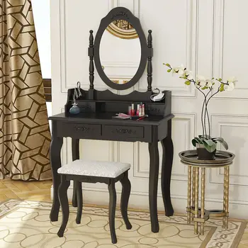 

Panana 4 Drawers Vanity Table Set Dressing Table Cushioned Stool Bedroom Makeup Table Coiffeuse Tocador ship in normally