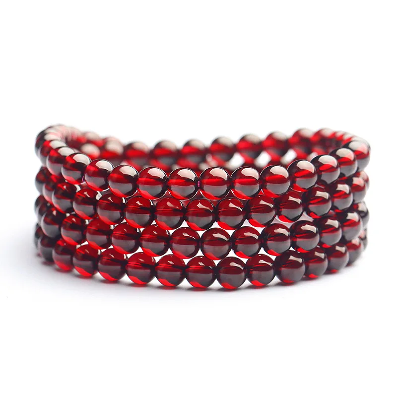 

Natural Quality Alcohol Red 7A Garnet Stretch Bracelet Woman Fund Three Circle Crystal Hand String Bracelets For Women