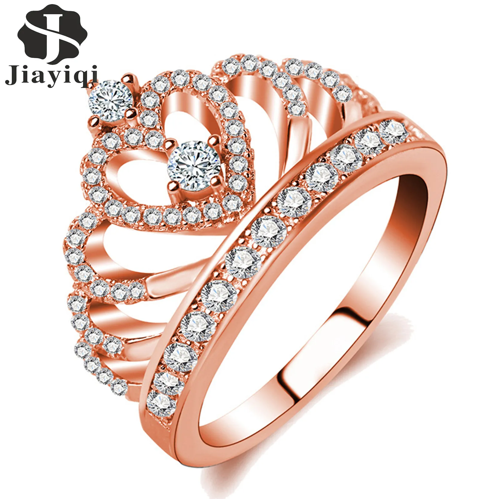 

Jiayiqi 2019 Princess Style Crown Ring Hollow Heart Silver/Rose Gold Color Jewelry Engagement Wedding Party