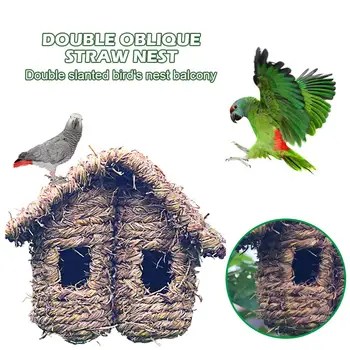 

Prevent Tree Worm Bird House Double Sloping Roof Straw Grass Woven Decay Resistant Bird Nest Shelter For Sparrow Swallow