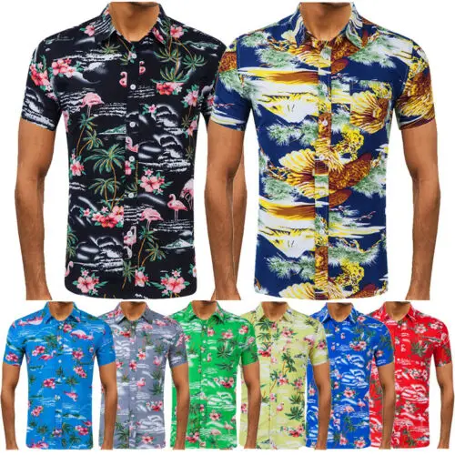 

New 2019 Summer Men Aloha Hawaiian Shirts Fancy Tops Short Sleeve Party Holiday shirt Summer Causal Beach Print Shirt Men