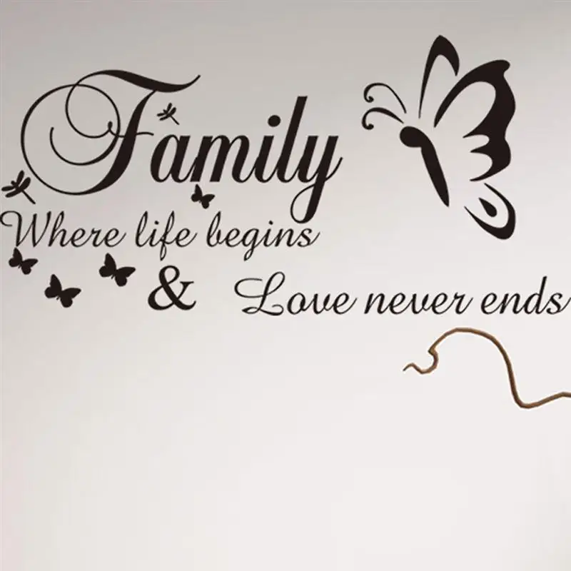 Виниловые наклейки на стену с надписью Family Where Life List Love Never Ends|Наклейки стену| |