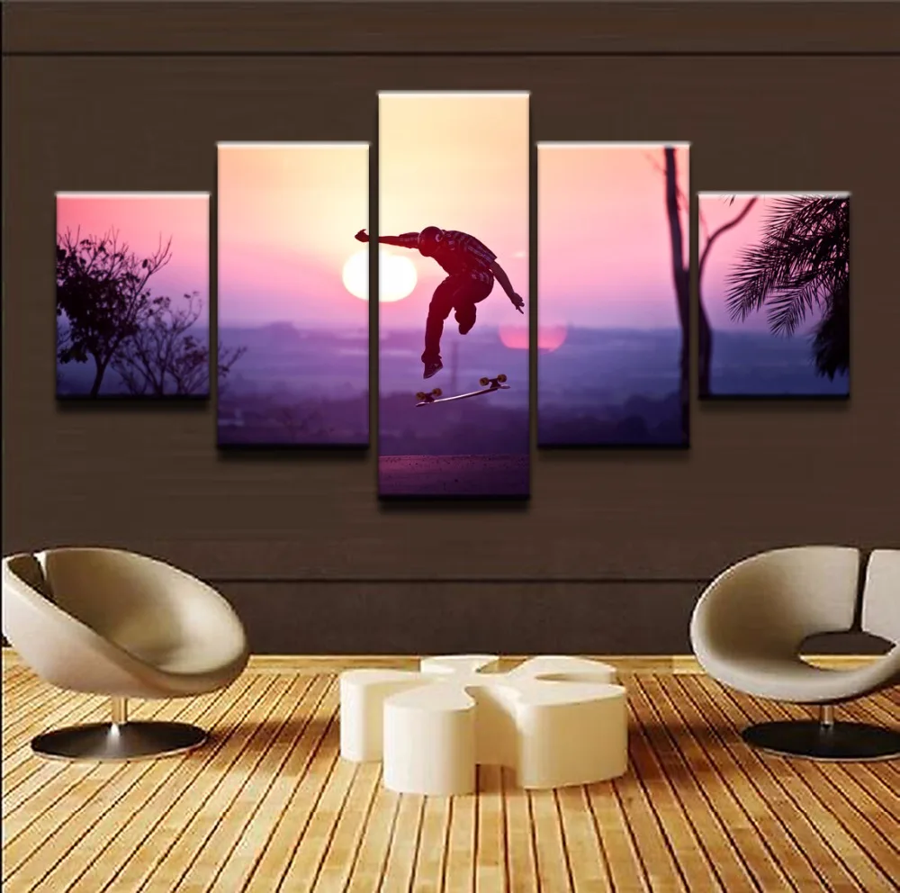 Modern Wall Art Top-Rated Canvas Print Framework Modular Poster 5 Piece Sports Skateboarding Painting Home Decorative Pictures | Дом и сад