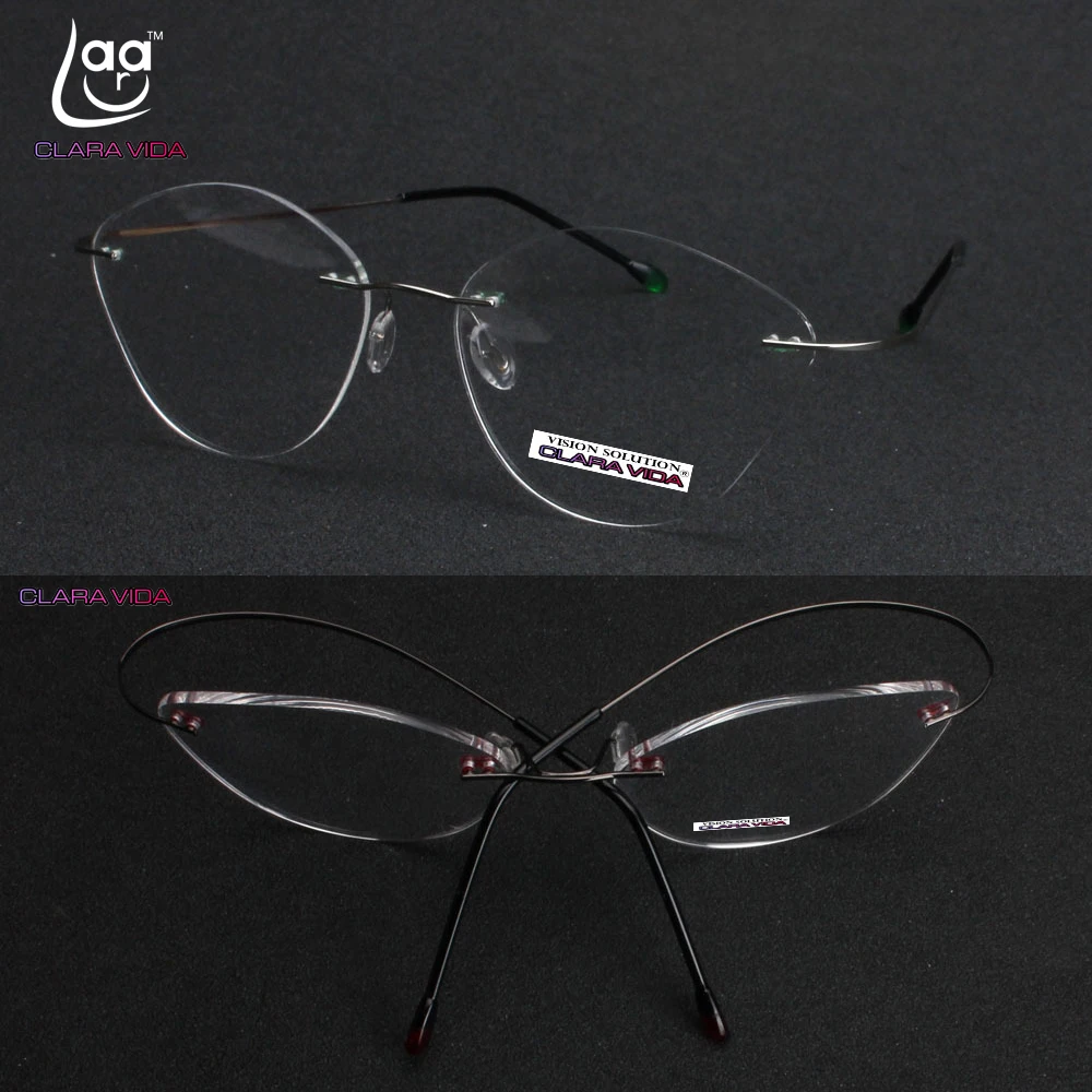 

=Clara Vida= GENUINE Brand Titanium 2g Designer Cat Eye frame super light Rimless Ultra Light Optical eyeglasses spectacles