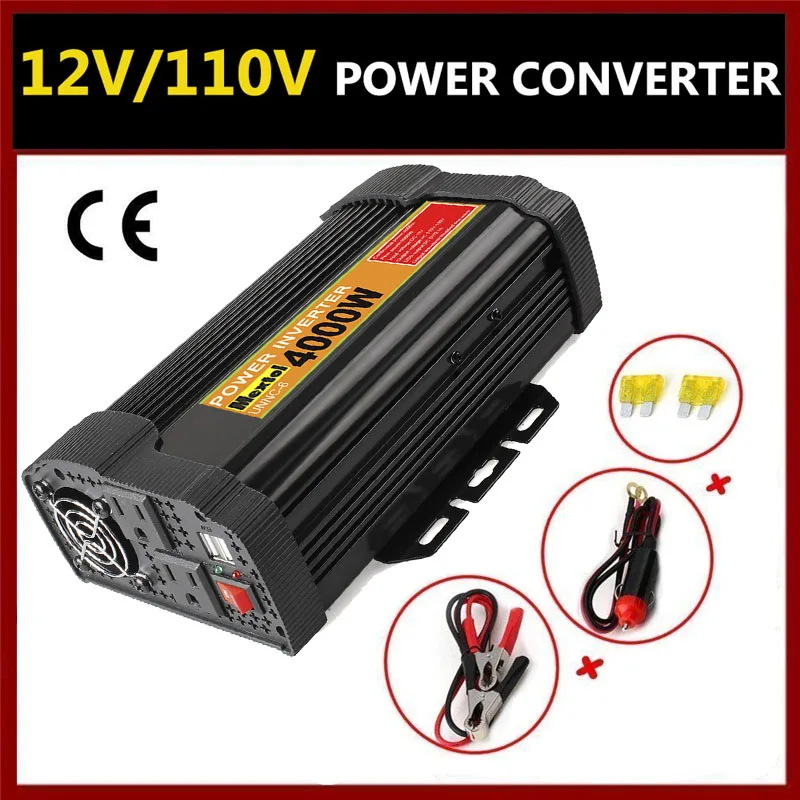

Inverter 12V 110V 8000W Peaks Auto Modified Sine Wave 4000W Voltage Transformer Power Inverter Converter Car Charge USB
