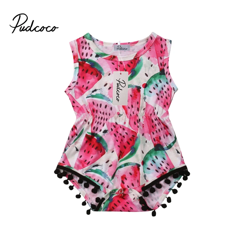 

Newborn Infant Baby Girl Watermelon Floral Romper Jumpsuit Playsuit Toddler Kids Girls Baby Summer Tassels Rompers Sunsuit Tops