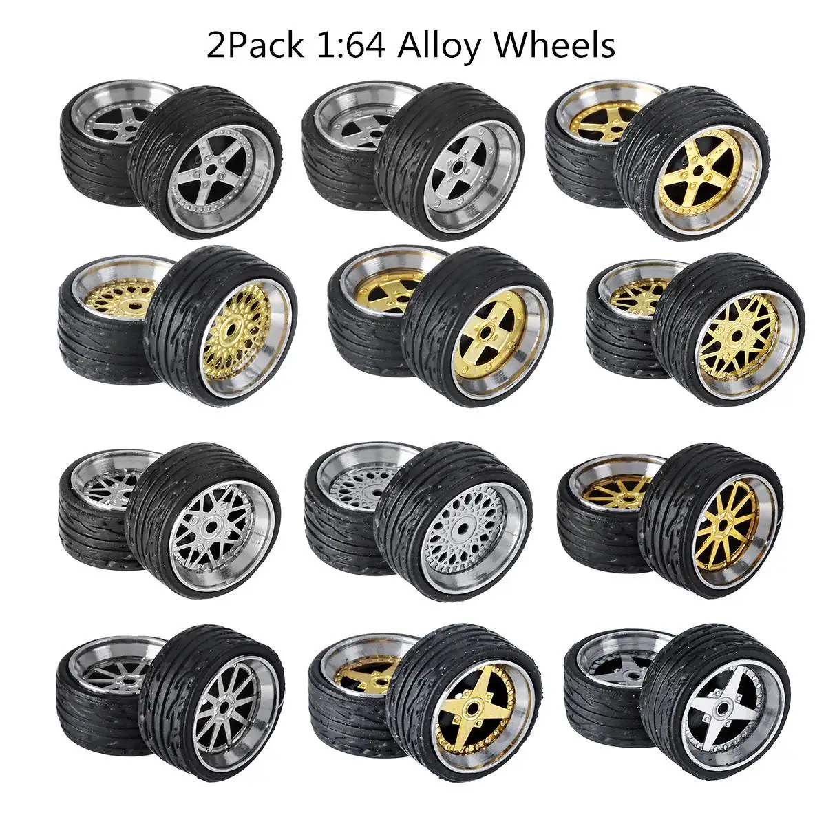 

2Pack Alloy Wheels Tire Set Axles Vehicle Wheels Tire Modified Alloy Car Refit Wheels For 1/64 4PCS Vehicle Car Model