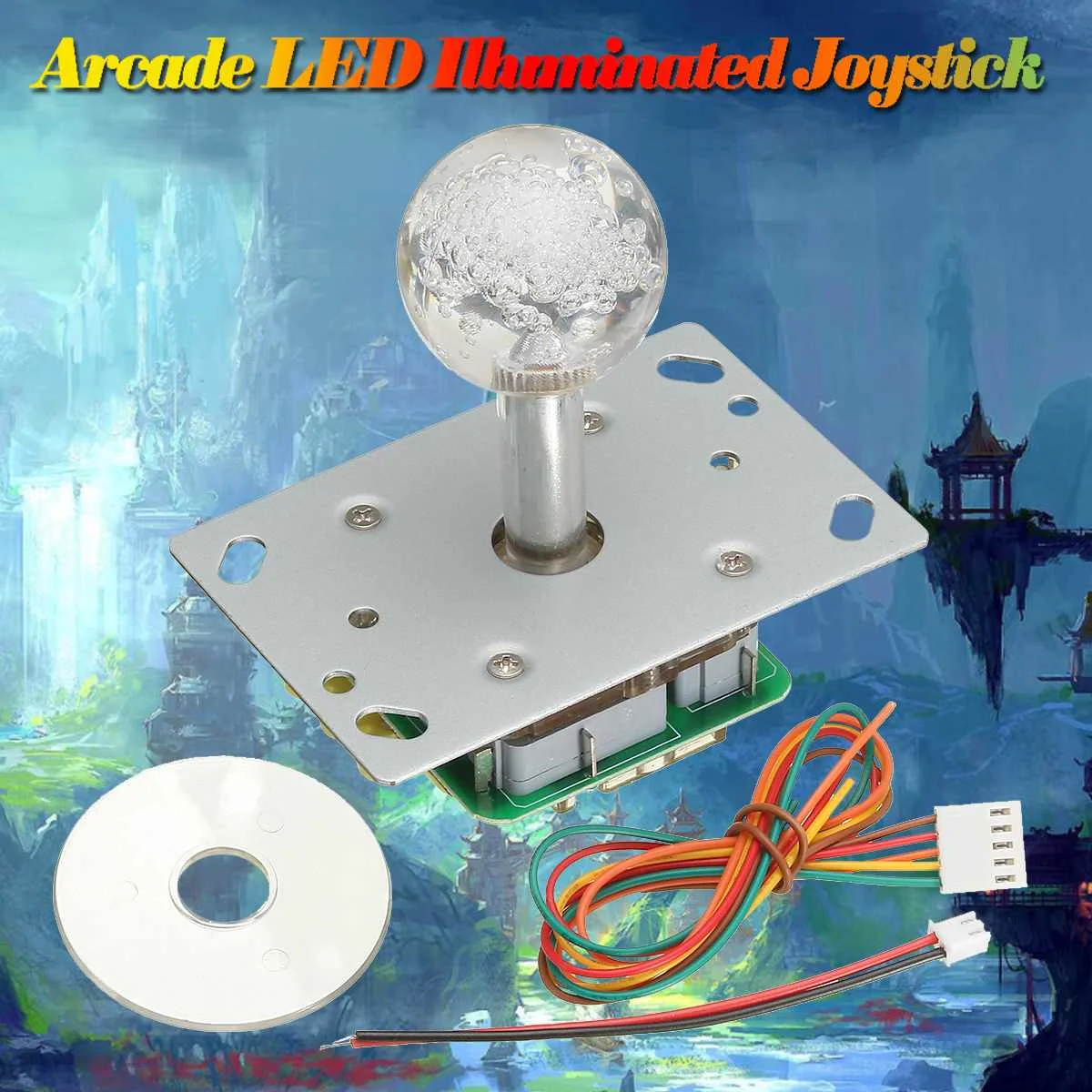

Arcade LED Illuminated Joystick Colorful Switchable Fom 4 to 8 Way Operation LED Arcade Joystick Clear Ball