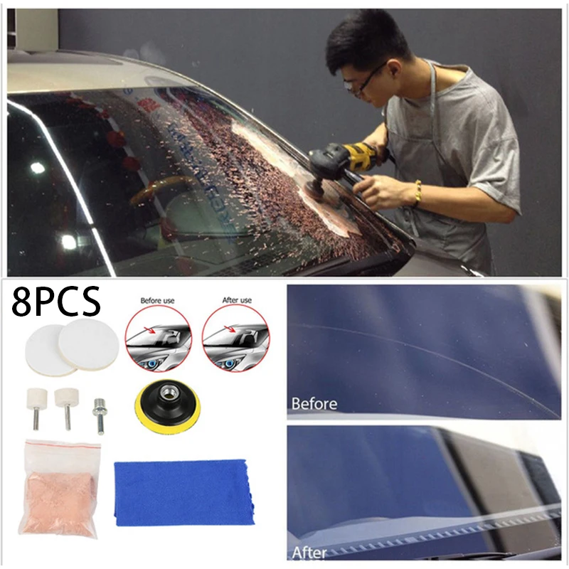  8pcs/5pcs Car Windscreen Polishing Kit Practical Auto Car Windows Scratch Remover Glass Polishing K