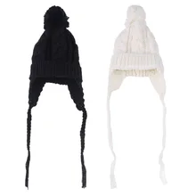Унисекс Малыш ухо лоскут шапочка зима помпон шапка Крючки для вязания шерстью шапки
