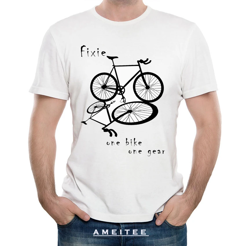 Fixed gear bicycle-one bicycle one gear, черная футболка, летняя мужская футболка для любителей велосипедов, новинка, топы для мальчиков, забавная крутая футб...