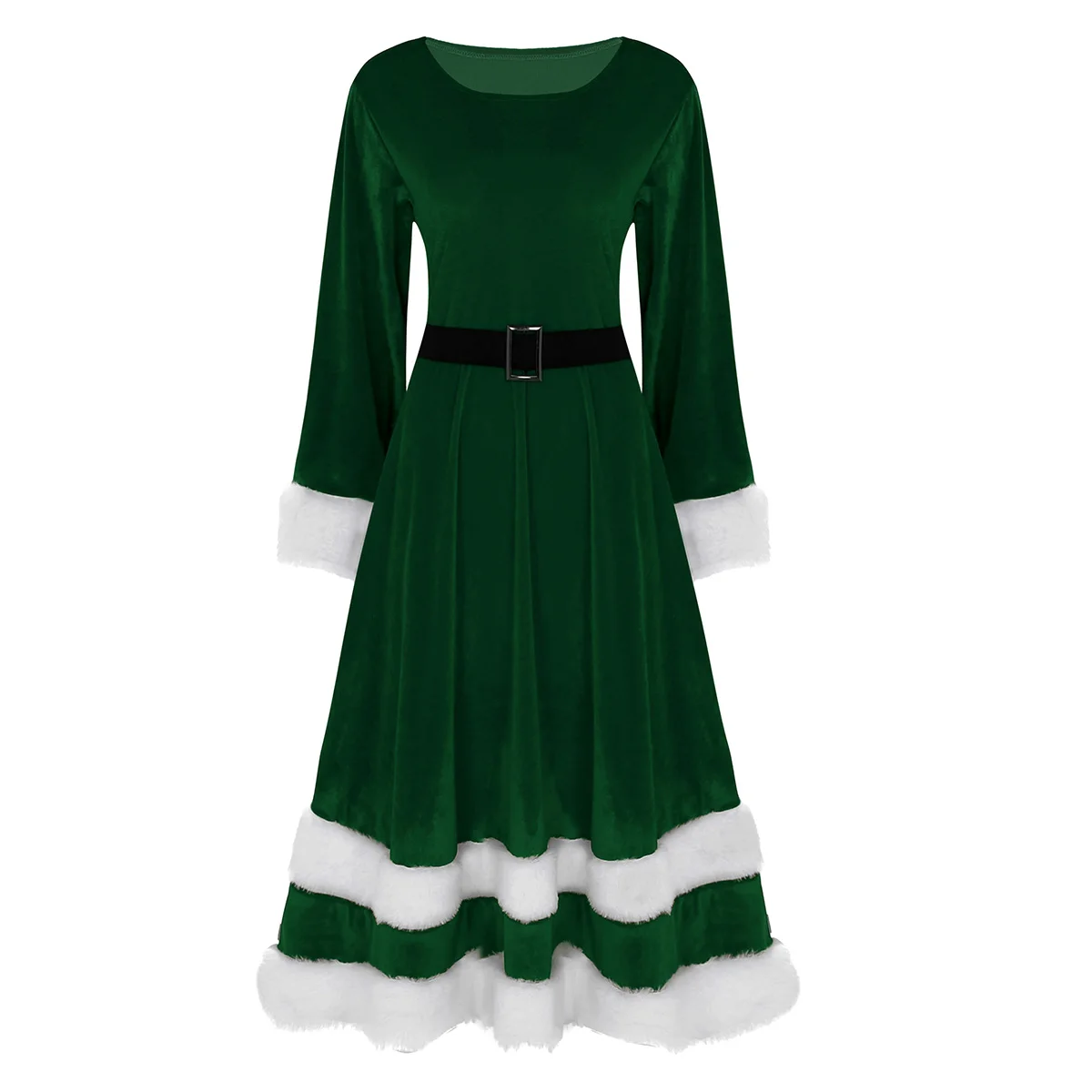 TiaoBug Women Soft Velvet Long Sleeve Red Green Christmas Costume Adult Ladies Mrs Santa Claus Xmas Fancy Cosplay Party Dress Up