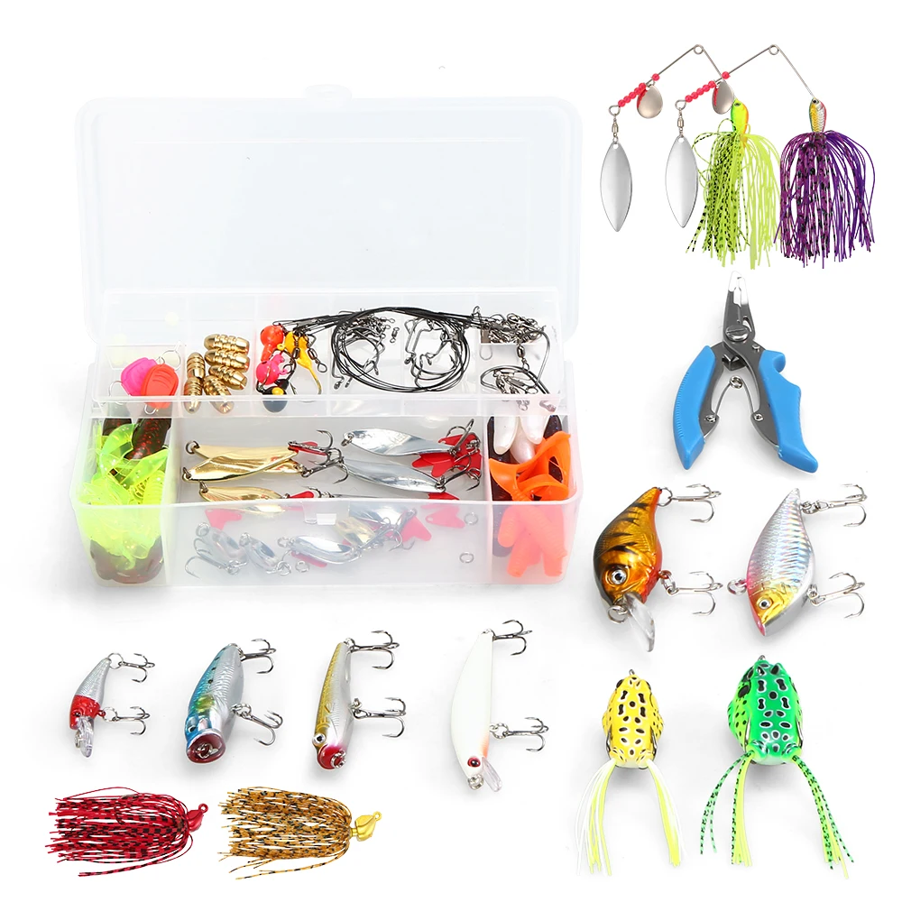 

129Pcs Fishing Gear Lures Kit Including Crankbaits Spinnerbaits Worms Jigs Fishing Hooks Beads Fishing Tackle Boxes