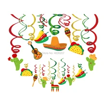 Spiralą PVC pompony do zawieszenia z okazji Cinco De Mayo Fiesta Party kolorowe Sombrero strona dekoracji meksykańskie ozdoby imprezowe 30 sztuk tanie tanio Cartoon zwierząt XL070 NoEnName_Null Birthday party Tektura mexican party party decoration mexican cactus green party decorations