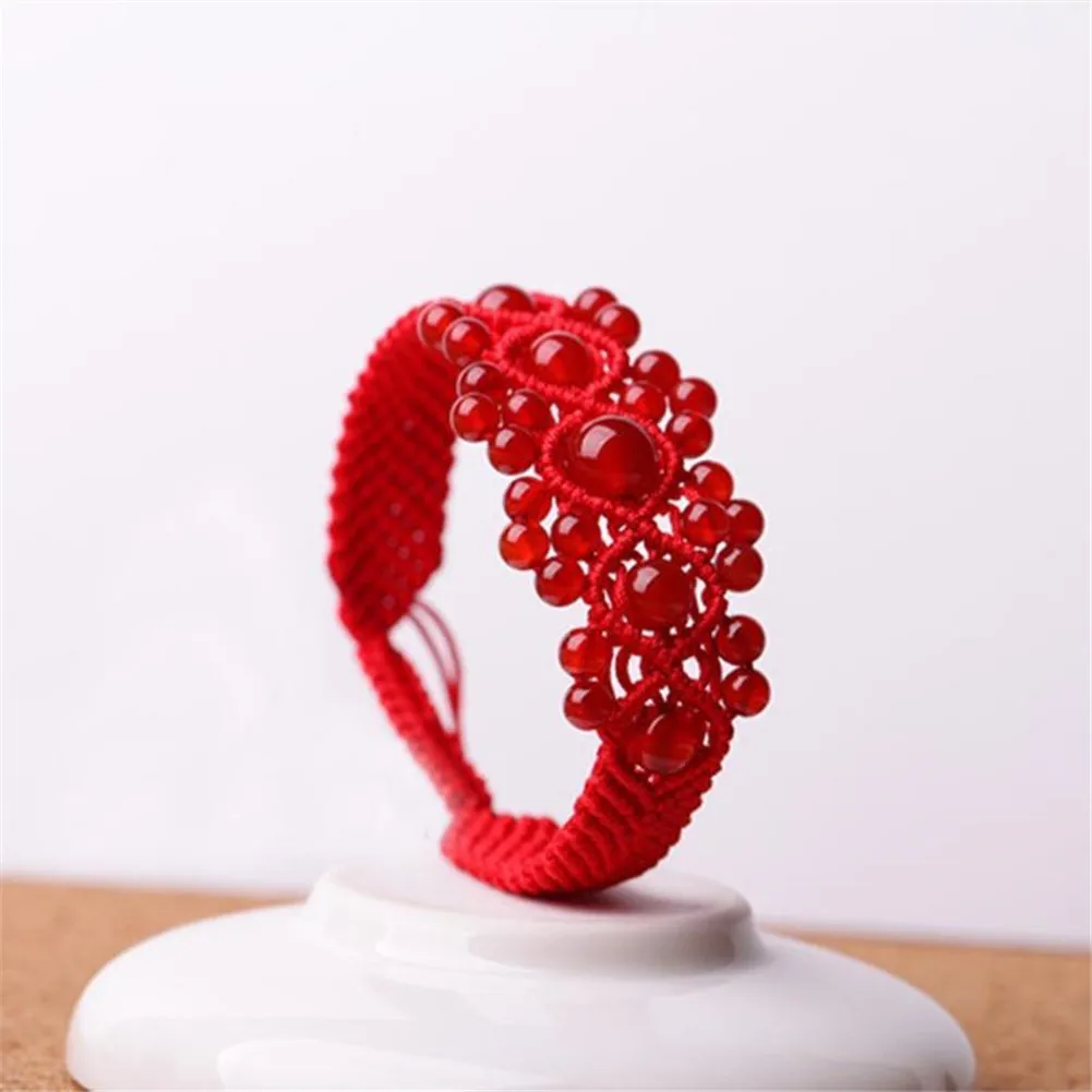 Women Bracelets Natural Red Gems Handmade Braiding
