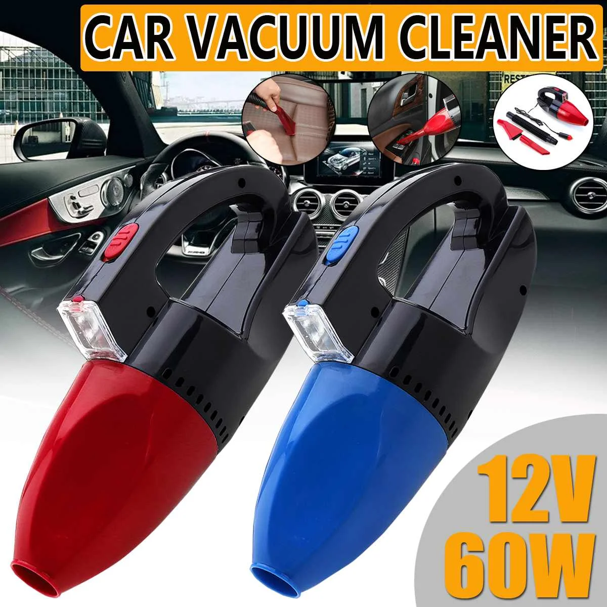 

12V 60W LED Light Car Vacuum Cleaner Wet And Dry Dual Use Portable Handheld Vacuum Cleaner New Mini Vacuum Aspirateur Voiture