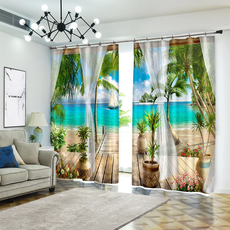 

view 1set Digital print blackout curtains for window treatment blinds finished drapes window curtains Living room bedroom CU209