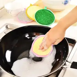 Двусторонний круглый Чистка посуды Pad Scourer лоскутное губка Кухня очиститель случайный стиральная инструмент