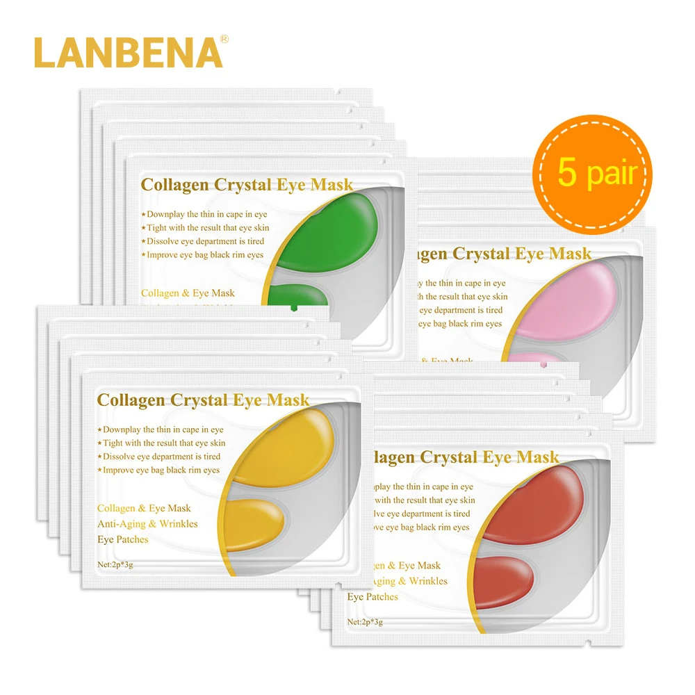 

LANBENA 10PCS=5 Pair 24K Gold Eye Mask Collagen Eye Patches Dark Circle Puffiness Eye Bag Anti-Aging Wrinkle Firming Skin Care