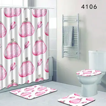 

Hand-painted Elements Pattern Shower Curtain Mat U Shaped Toilet Rug O Shaped Toilet Cover