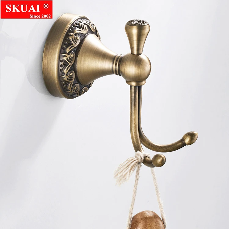 

Robe Hooks Antique Brass Towel Hook Cloth Towel Bath Coat Hanger Door Wall Hook Retro Home Deco Bathroom Accessories Rack