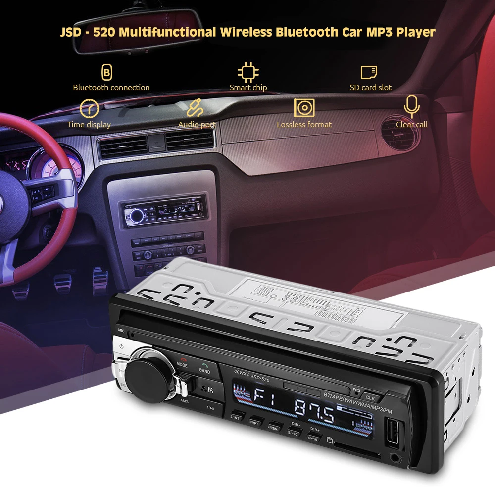

Zeepin JSD - 520 Wireless Bluetooth Car MP3 Player Support Wireless Music Call DC 12V 3 Inch 1din Audio AUX