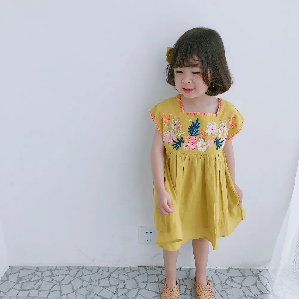 

Kids Dress 2019 L&M Brand Spring Summer Girls Short Sleeve Flower Embroidery Dresses Baby Children New Fashion Cotton Clothes