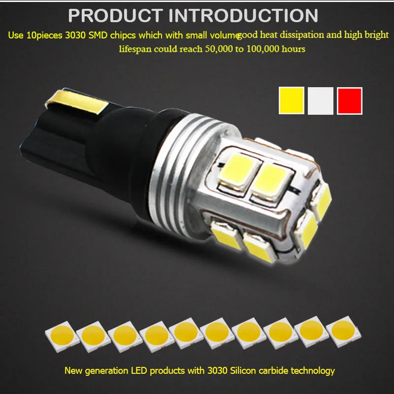 10 шт T10 светодиодный лампы Canbus белый 12 V W5W 168 194 светодиодный светильник для Подсветка регистрационного номера, также для парковочного места, Подсветка салона