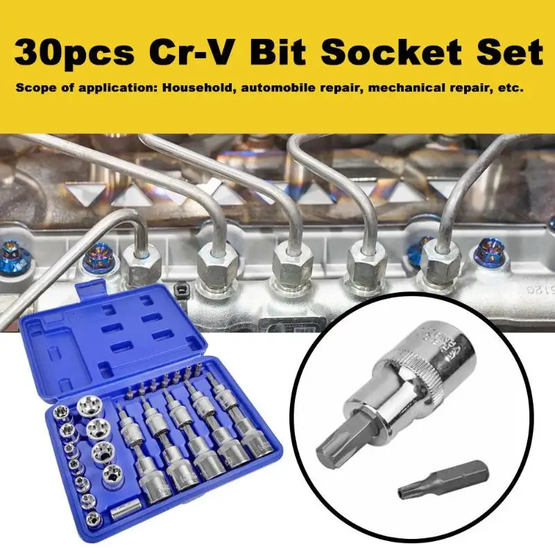 

30pcs Cr-V Bit Socket Set Hardware Combination Tool Kit Automobile Car Repair Tool