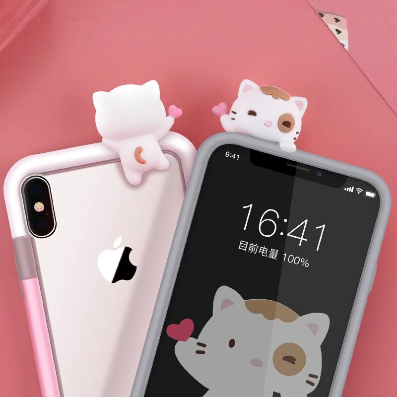 

cat cartoon silicone Bumper for iphone X/iXS/iXS MAX.XR,Cover Protective frame,high quality,soft touch,with long sling
