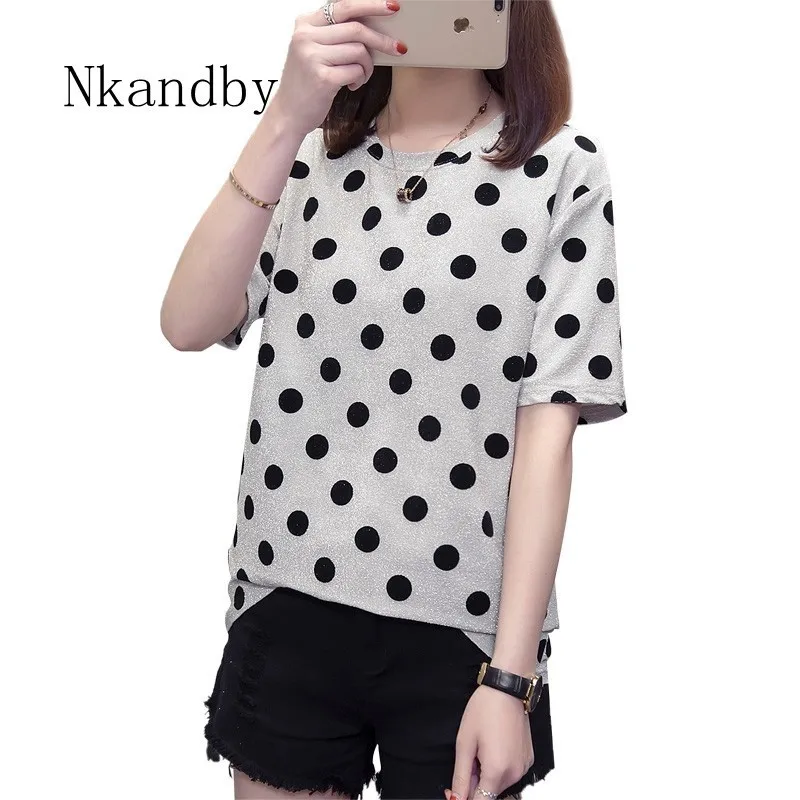 

Nkandby Round Neck Women Tshirt 2019 Summer Plus Size Woman Short Sleeve Tees Tops Polka Dot Oversized Modis T-shirt Femme 4xl
