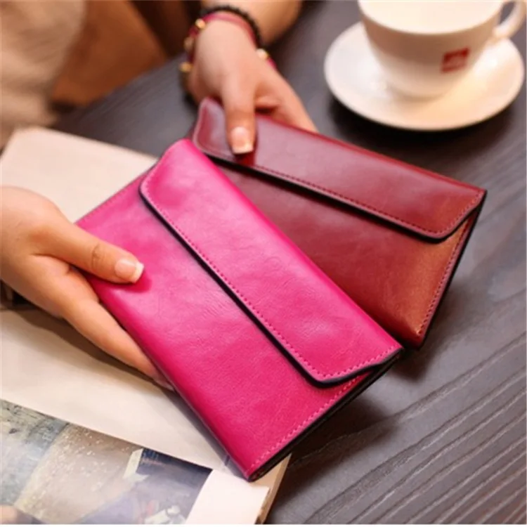 

European And American Long Wallet Female Leather Buckle Simple Business Leather Thin Wallet Card Tide