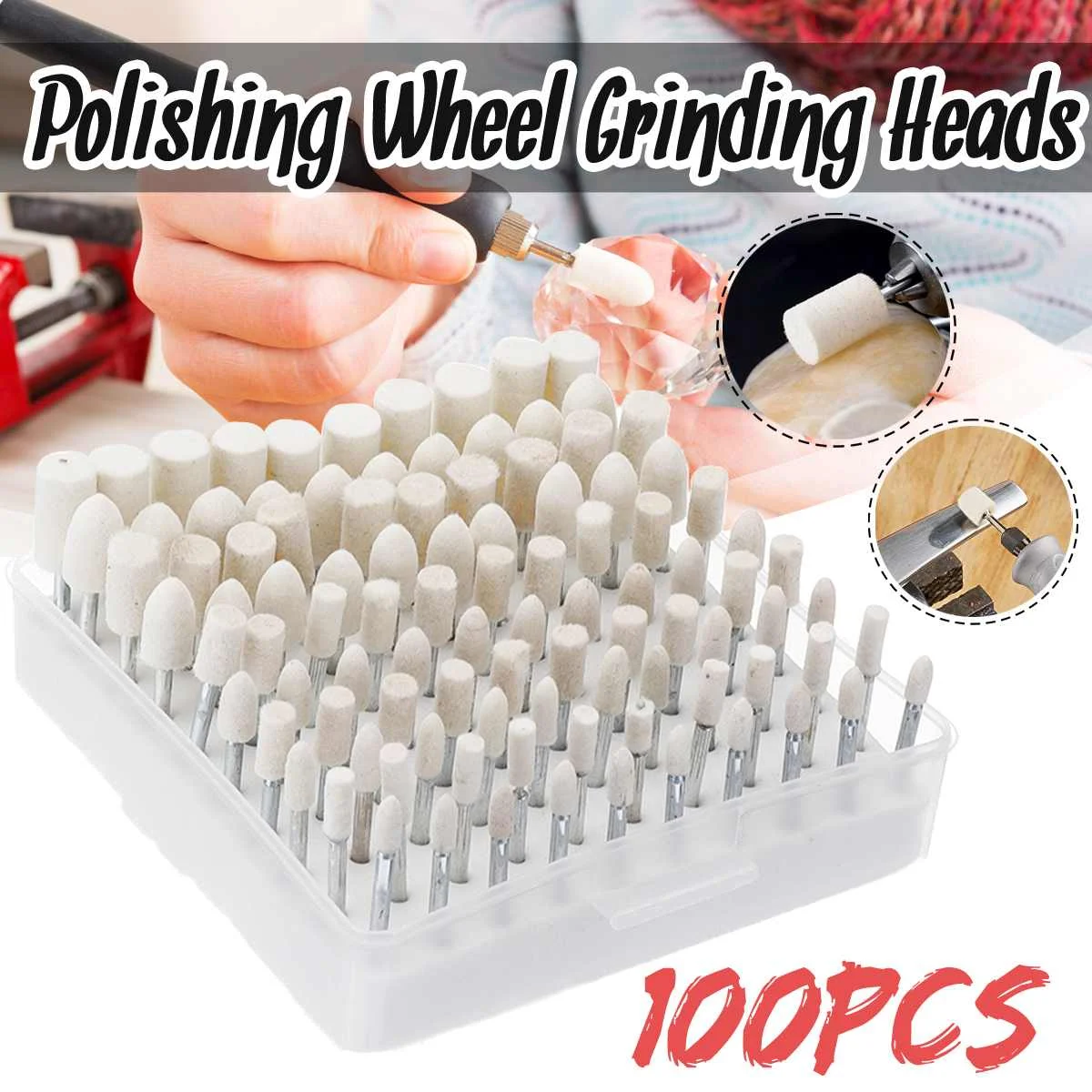 100 pcs Wool Felt Grinding Heads 4-10mm Dremel Mini Drill Felt Wheel for Metal Polish