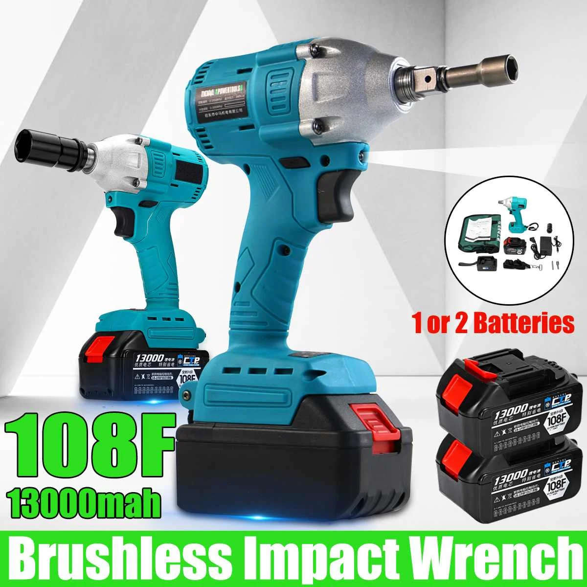 

1/2'' Socket Brushless Cordless Electric Impact Wrench Lithium 13000mAh Battery Power Bank Changing Tool LED Worklight