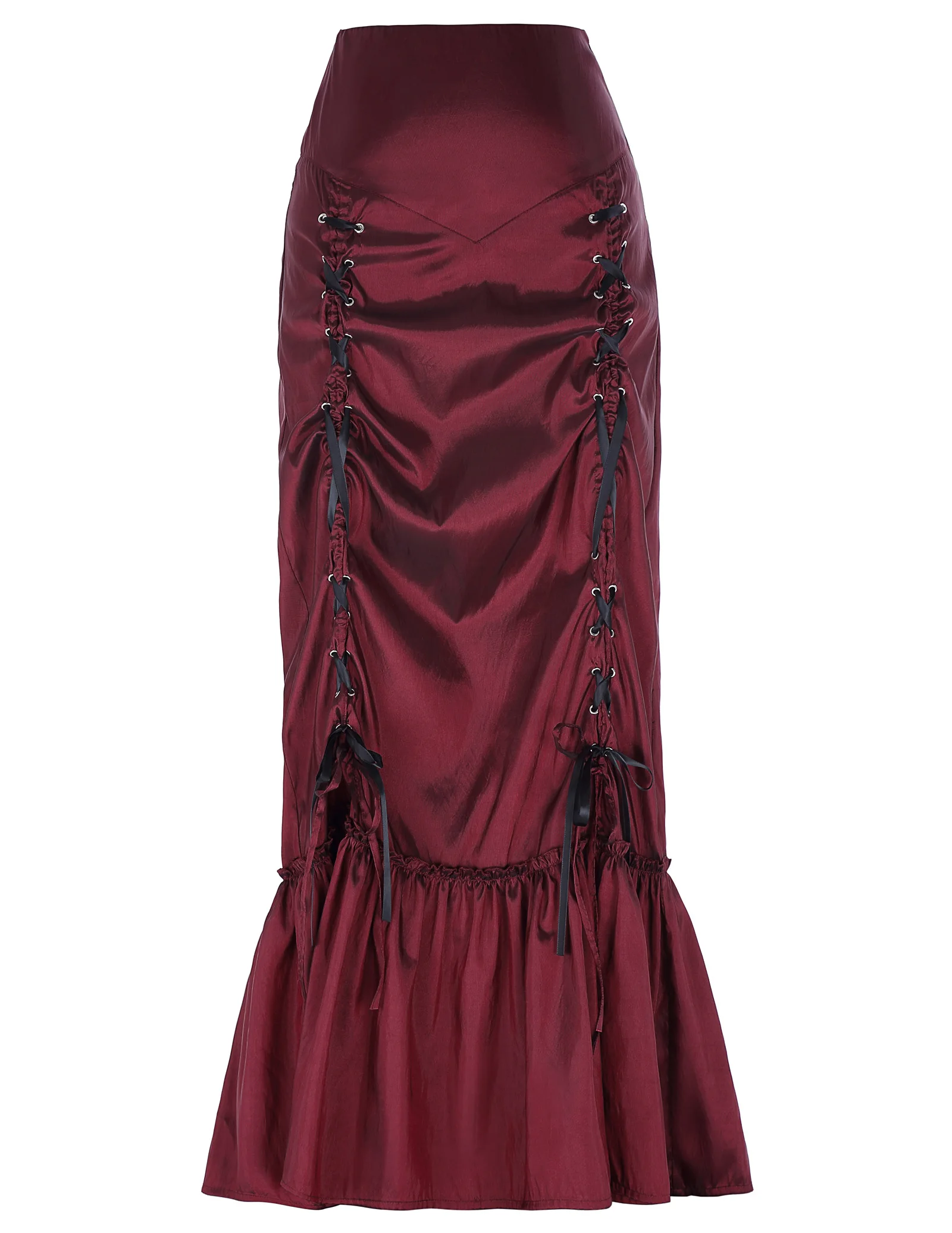 

THREE WAY LACE UP RENAISSANCE SKIRT BURGUNDY RED GOTHIC VICTORIAN STEAMPUNK PUNK
