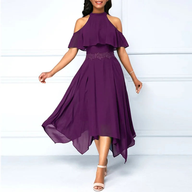 

Plus Size Womens Asymmetric Midi Maxi Dress Cold Shoulder Evening Party Dresses