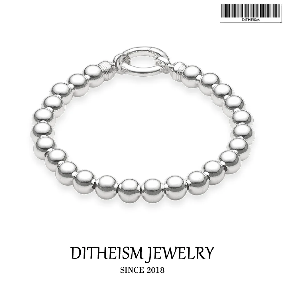 

Beaded Cuff Bracelets with Silver Spring Clasp, 2018 New 925 Sterling Silver Fashion Jewelry Trendy Gift for Men Boy Women Girls