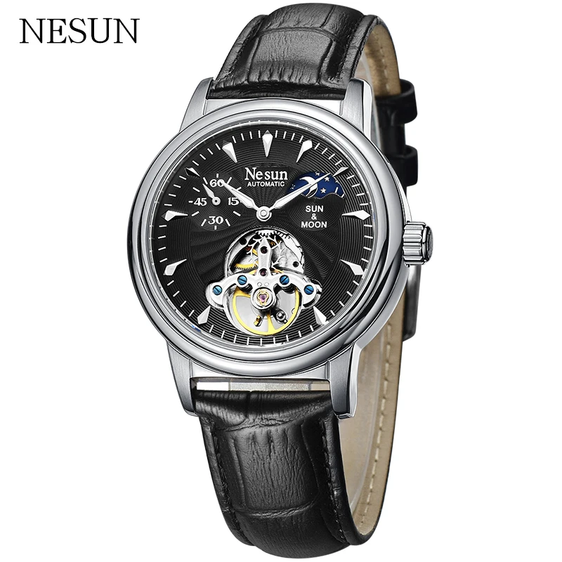 Роскошные Лидирующий бренд NESUN мужские часы модные кожаные спортивные автоматические механические часы мужские водонепроницаемые часы повседневные наручные часы