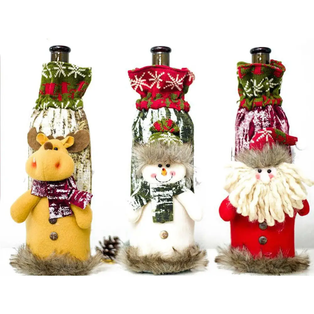

Christmas Wine Bottle Decor Set Santa Claus Snowman Deer Bottle Cover Clothes Kitchen Decoration for New Year Xmas Dinner Party