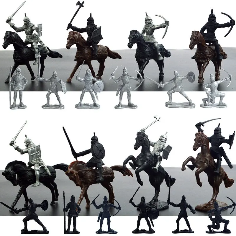 28PCS Plastic Medieval Knights Soldiers Model Toys Set Horses Soldiers