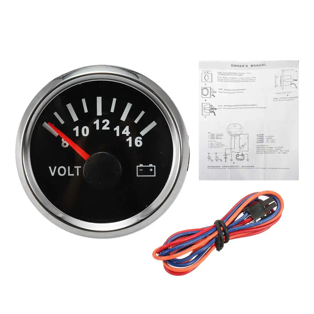 

Black 52mm Volt Meter Gauge 8-16 Volts Caravan Boat Marine Voltmeter Car Auto Motorcycle Replacement Parts Volt Meter Gauge New