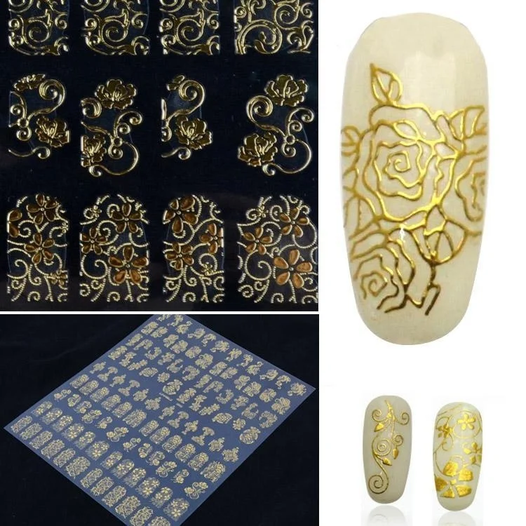 

Women Unique Beauty One Sheet Golden DIY 3D Nail Stickers Adesivos Decals Manicure for Nail Foil Tools Art Decoration