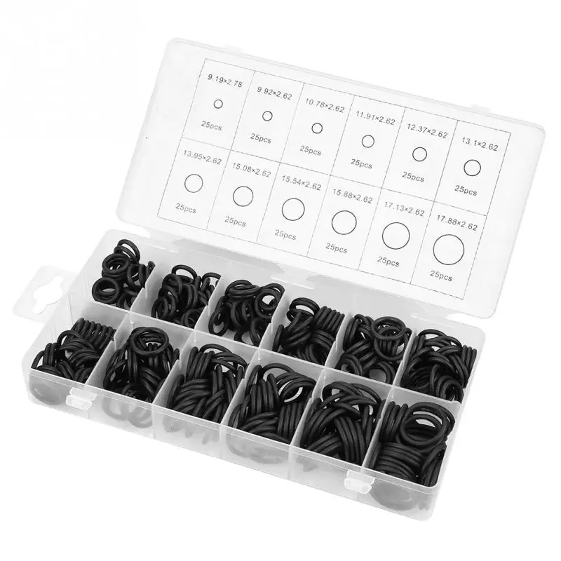 

300pcs/Lot 12 Sizes Black O-ring Assortment Set Seal Gasket Universal Rubber O Ring Kit for sealing valves bearings