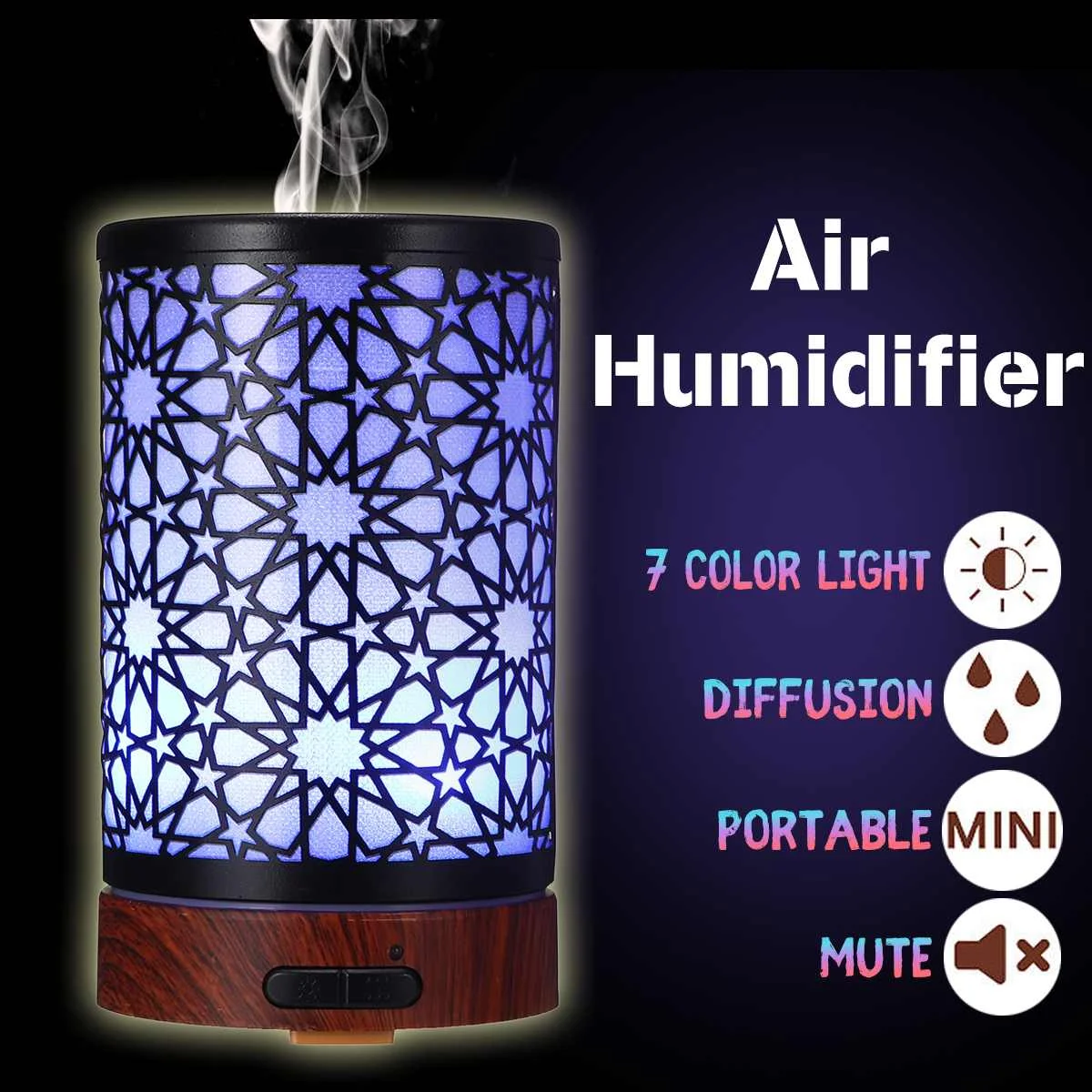 

100ml Essential Oil Humidifier Air Aromatherapy Diffuser Purifier Noiseless Iron Mist Maker Humidificador Intelligent LED Lamp