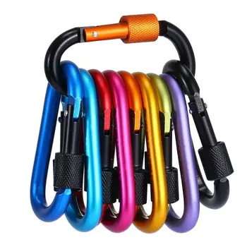 

ELOS-10pcs Aluminum Alloy Carabiner Shaped D Keychain Random Color -75mm * 40mm
