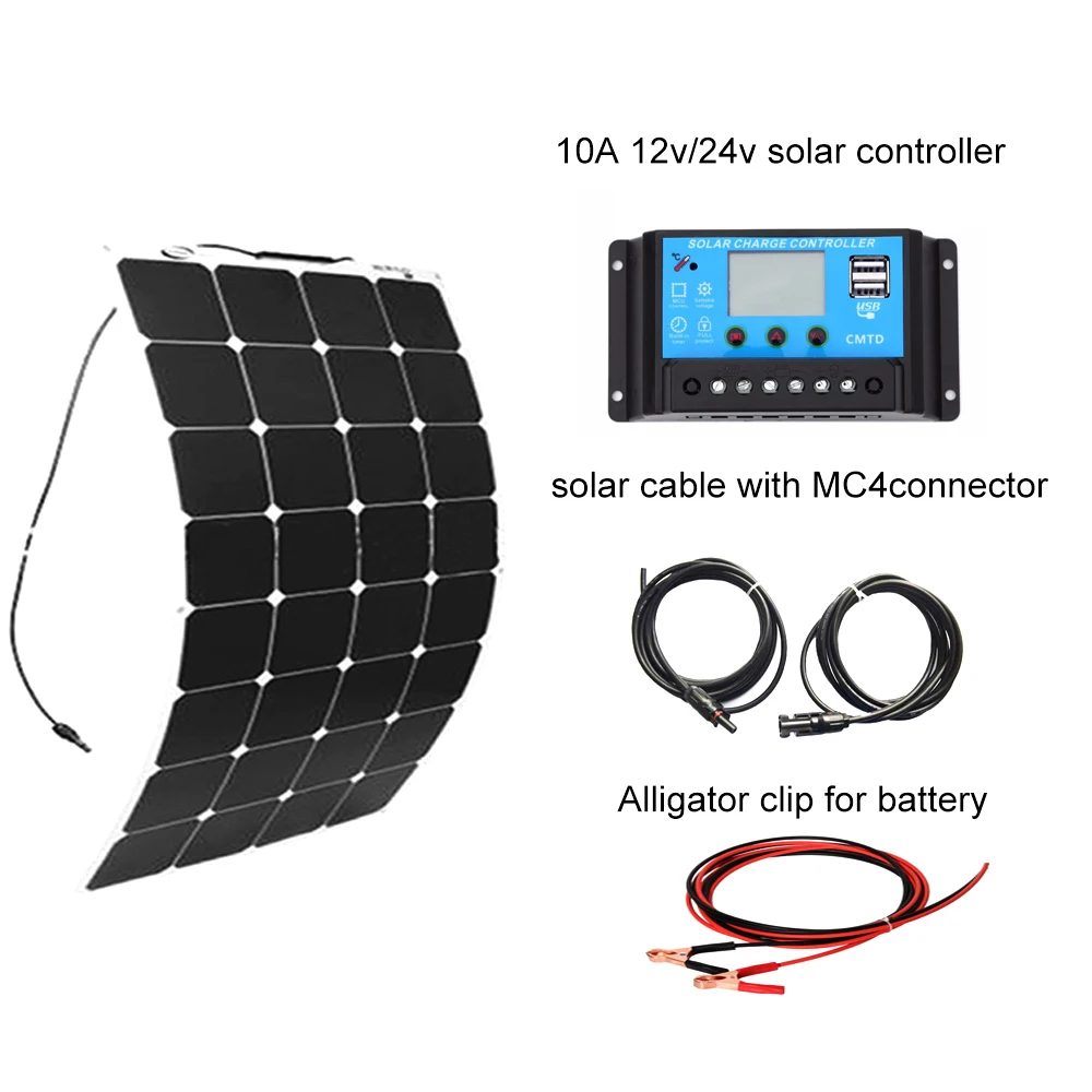 XINPUGUANG гибкие 100 Вт солнечные панели комплект 12 В DIY система для дома полный RV лодка наборы набор солнечных панелей контроллер 10A Китай