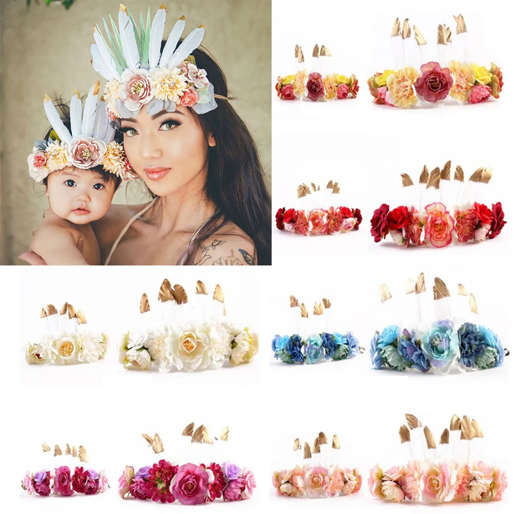 

New Fashion Feather Flower Headdress Fabric Production Mother and Baby Parent-child Family Party Headband